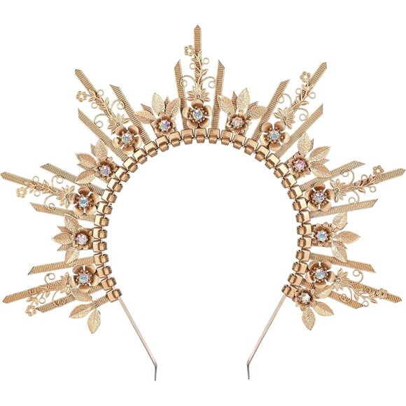Gold Halo Crown Headpiece Plastic Sunburst Sun Goddess Cosplay Accessory